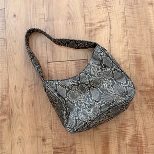 Vintage Vegan Snake Print Shoulder Bag - Neutral Python Pattern